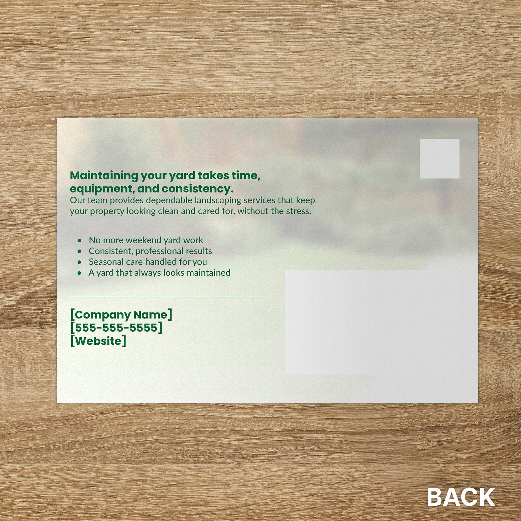 No Hassle Landscaping Postcard - Back
